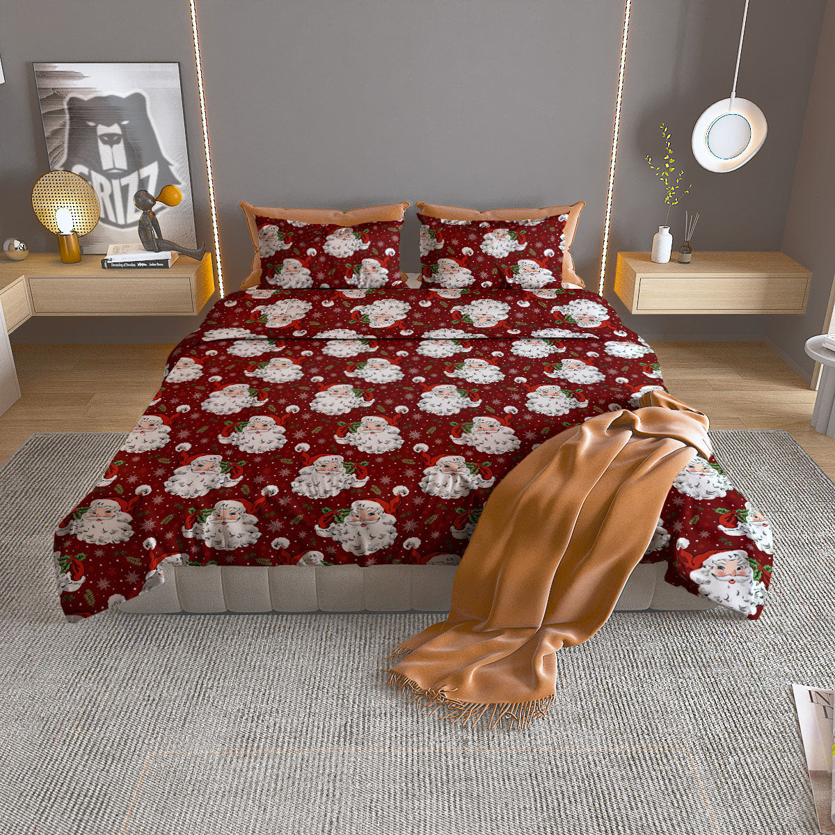 Santa Claus Xmas Print Pattern Duvet Cover Bedding Set