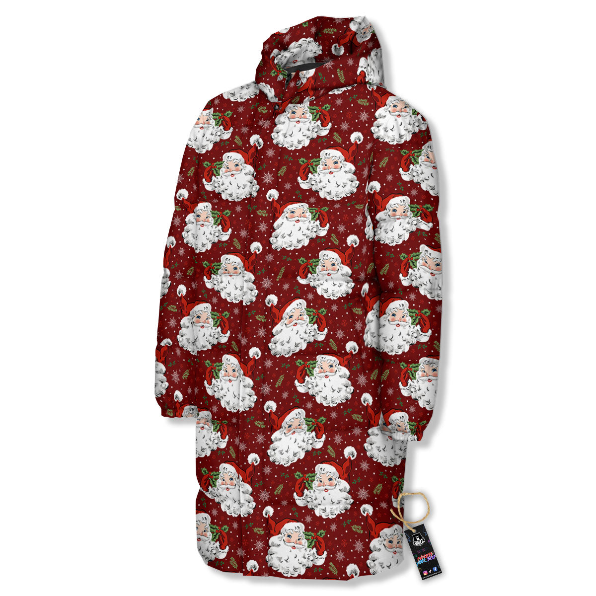 Santa Claus Xmas Print Pattern Long Down Jacket-grizzshop