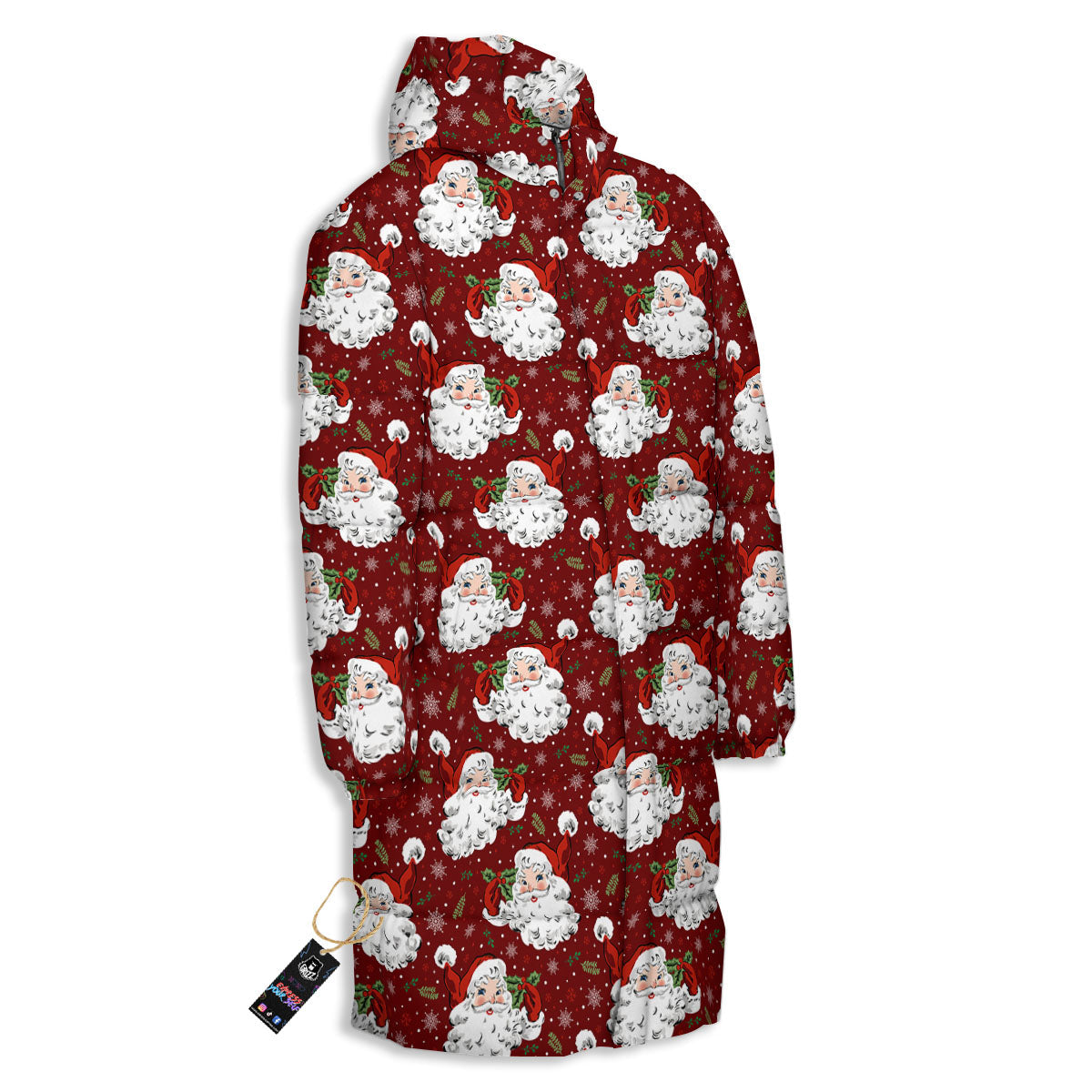 Santa Claus Xmas Print Pattern Long Down Jacket-grizzshop