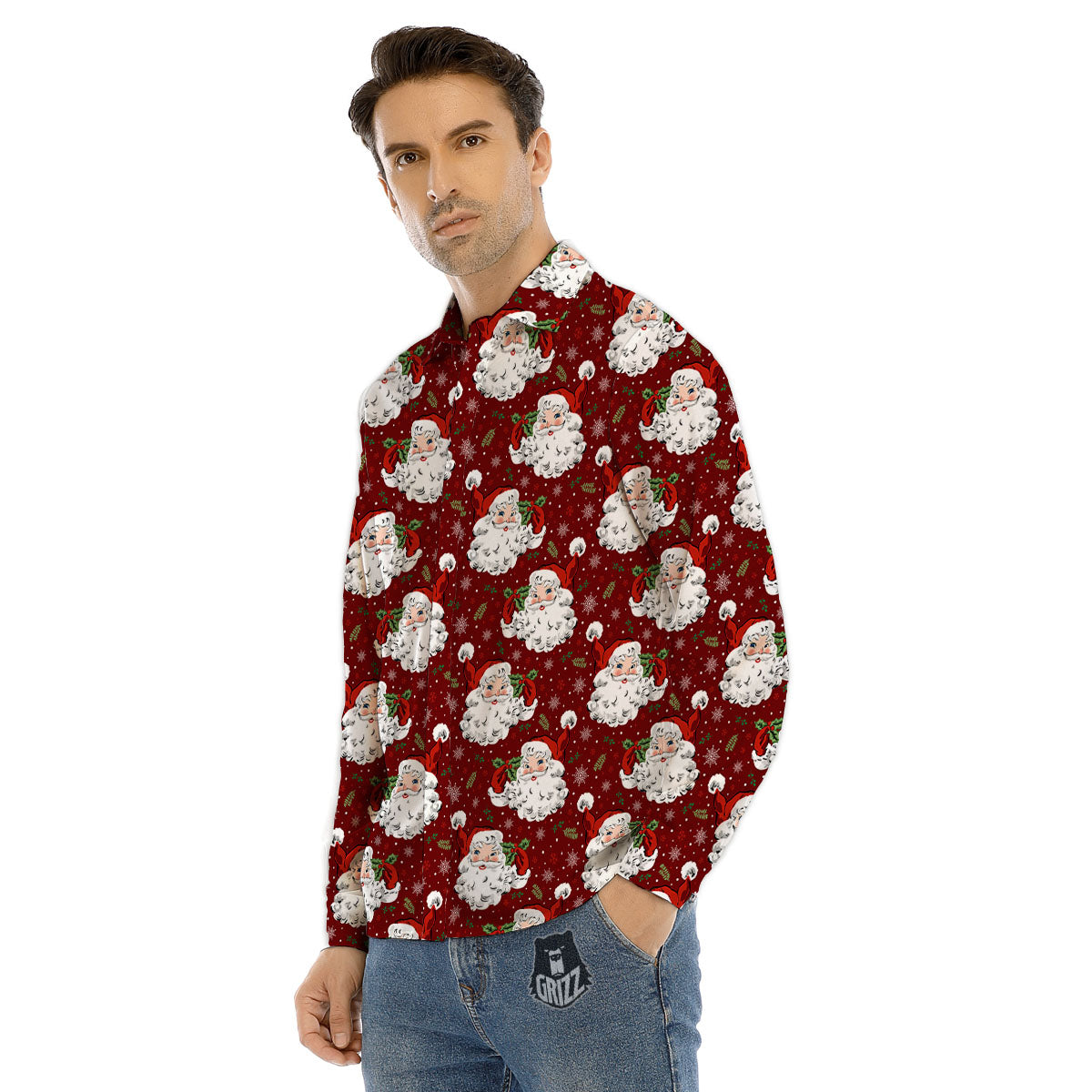 Santa Claus Xmas Print Pattern Men's Dress Shirts-grizzshop