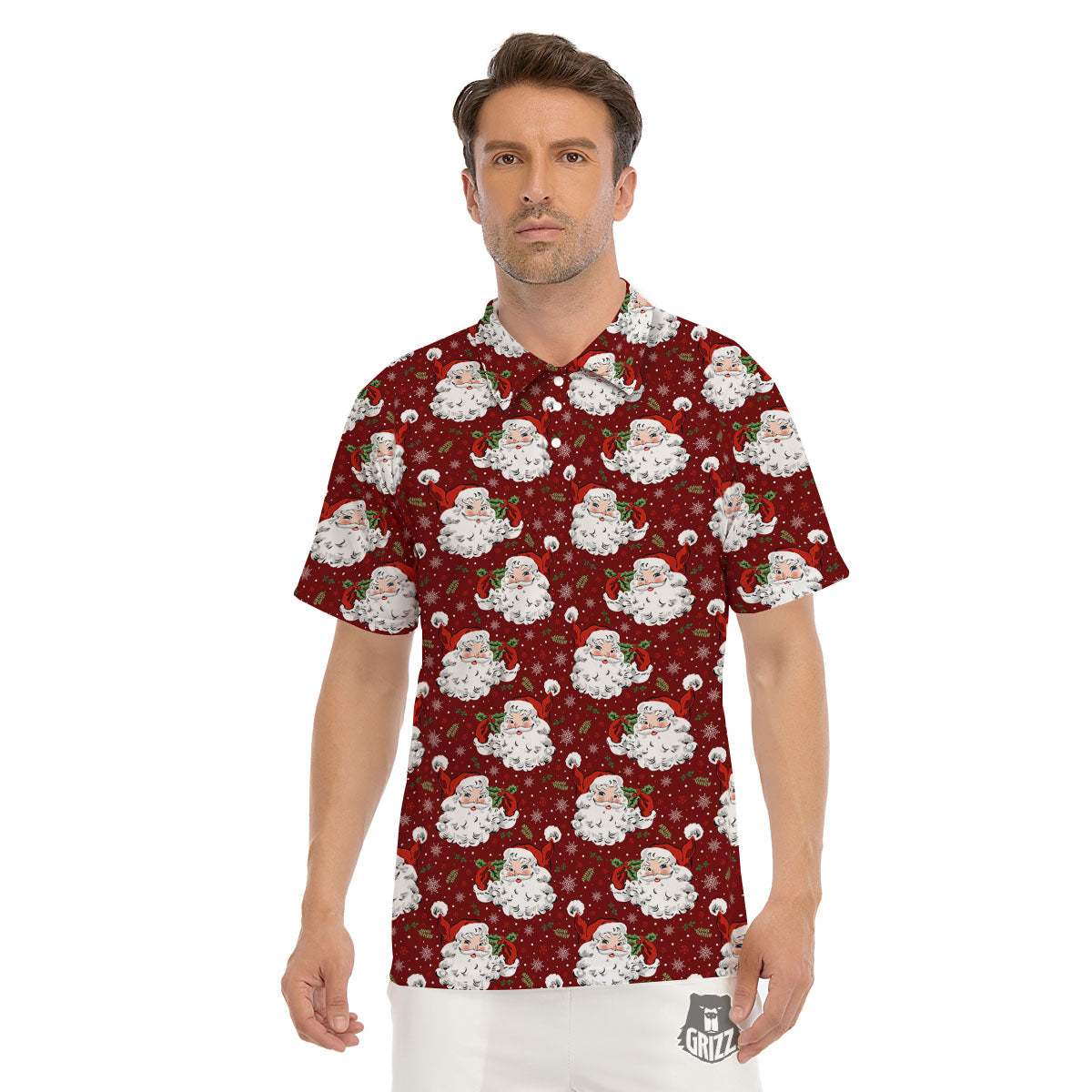 Santa Claus Xmas Print Pattern Men's Golf Shirts-grizzshop