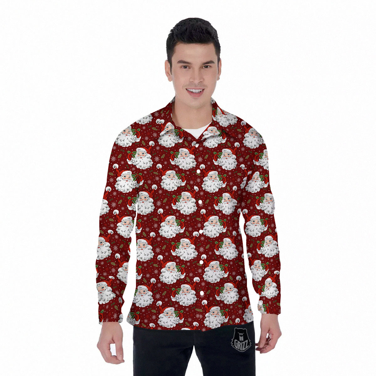 Santa Claus Xmas Print Pattern Men's Long Sleeve Shirts-grizzshop