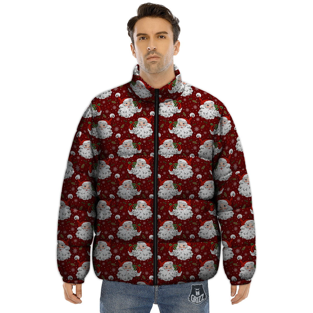 Santa Claus Xmas Print Pattern Puffer Jacket-grizzshop