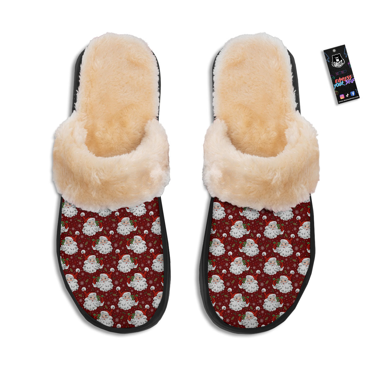 Santa Claus Xmas Print Pattern Slippers-grizzshop