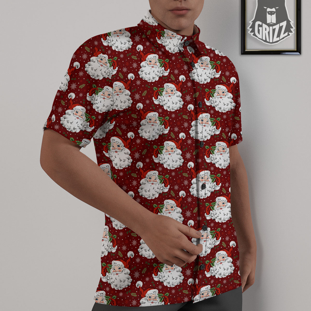 Santa Claus Xmas Print Pattern Untucked Shirts-grizzshop