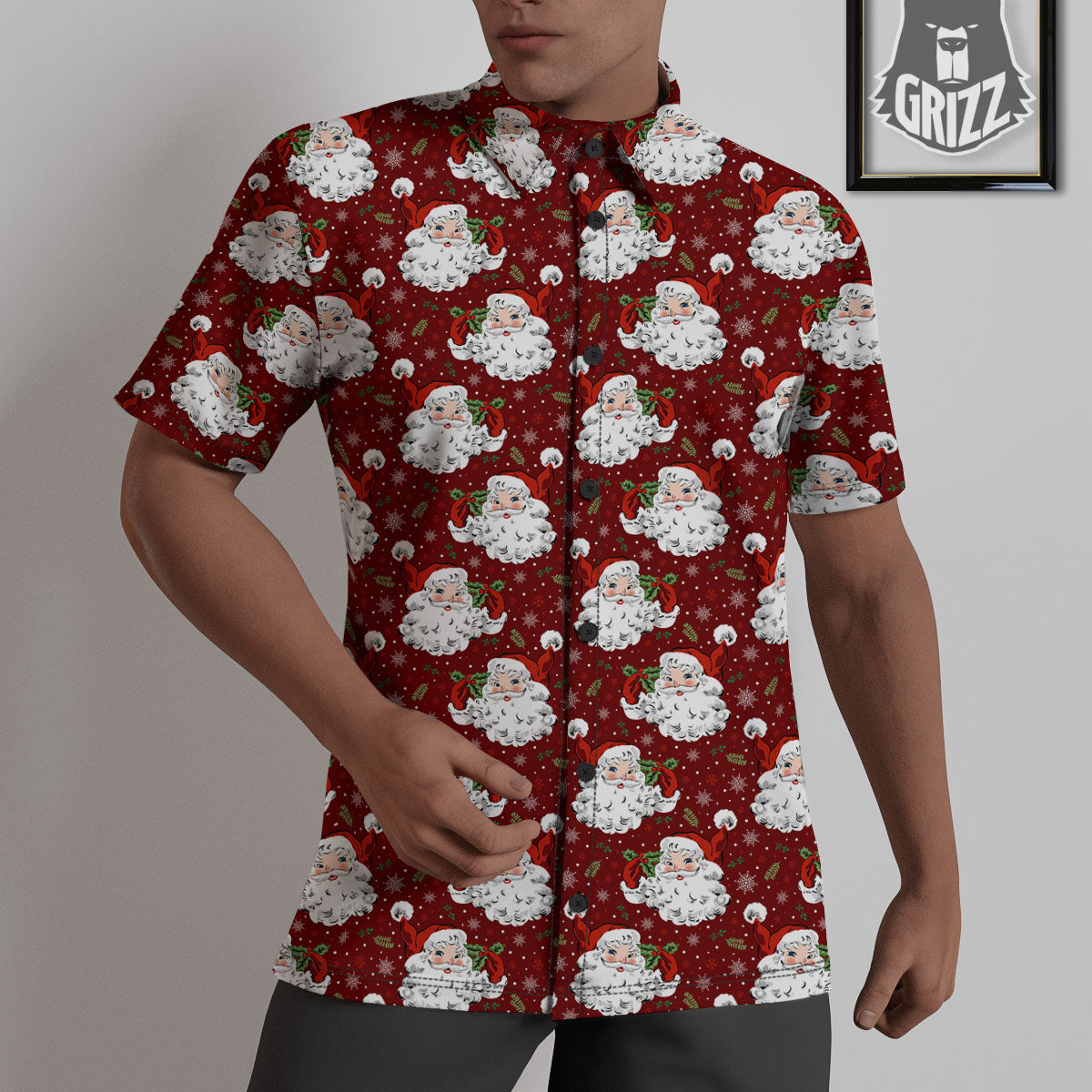 Santa Claus Xmas Print Pattern Untucked Shirts-grizzshop