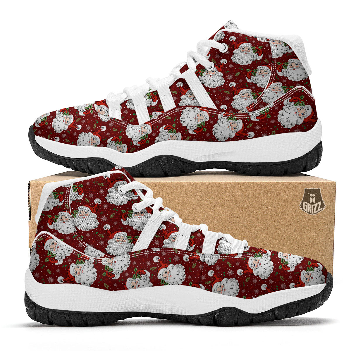 Santa Claus Xmas Print Pattern White Bball Shoes-grizzshop