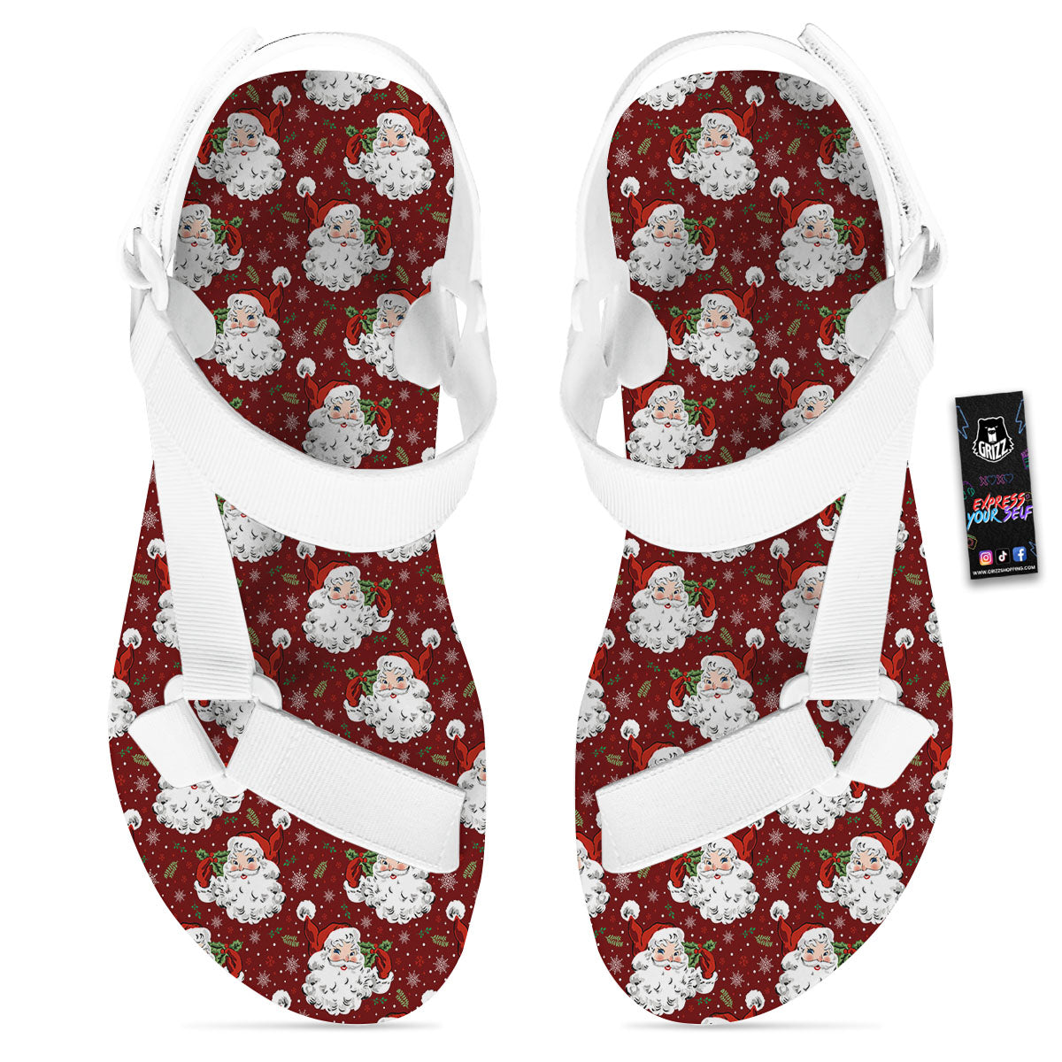 Santa Claus Xmas Print Pattern White Open Toe Sandals-grizzshop