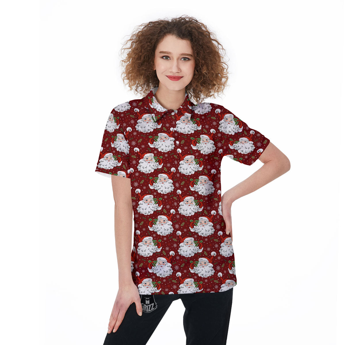 Santa Claus Xmas Print Pattern Women's Golf Shirts-grizzshop