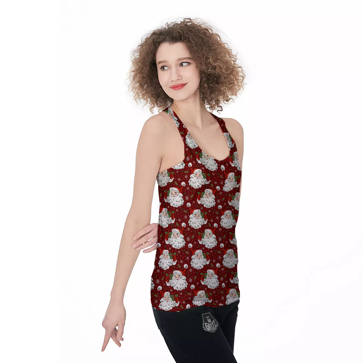 Santa Claus Xmas Print Pattern Women's Racerback Tank Top-grizzshop