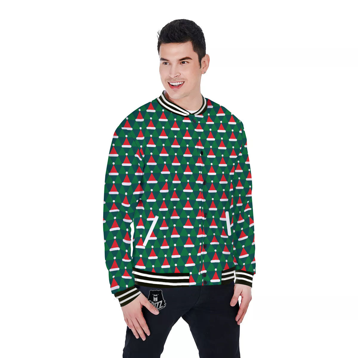 Santa Hats Christmas Print Pattern Baseball Jacket-grizzshop