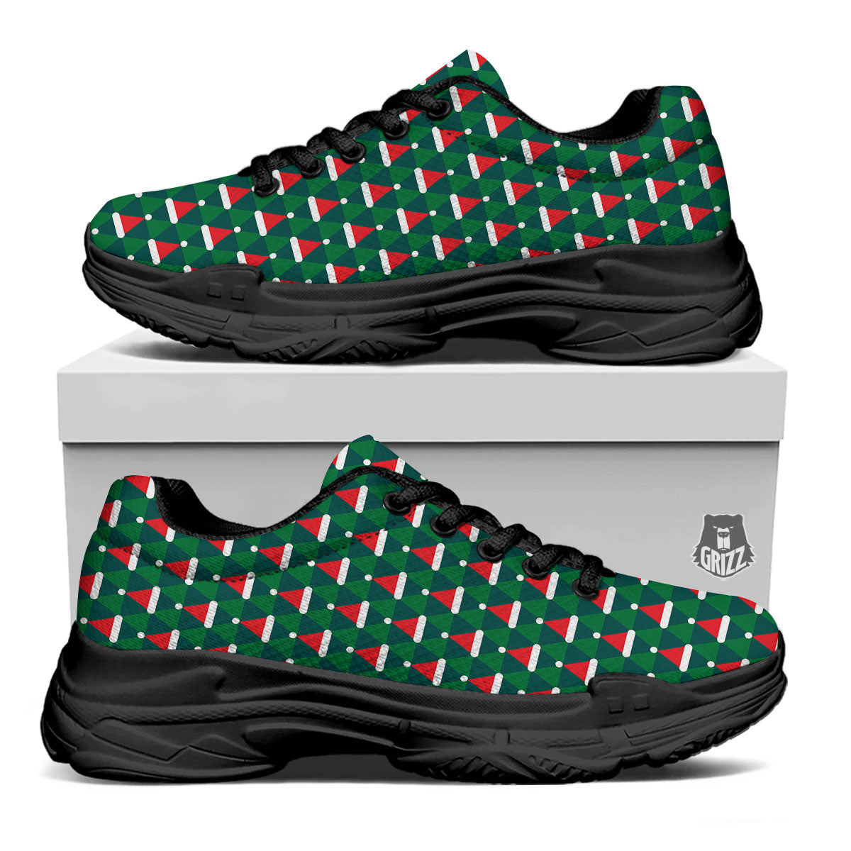 Santa Hats Christmas Print Pattern Black Chunky Shoes-grizzshop
