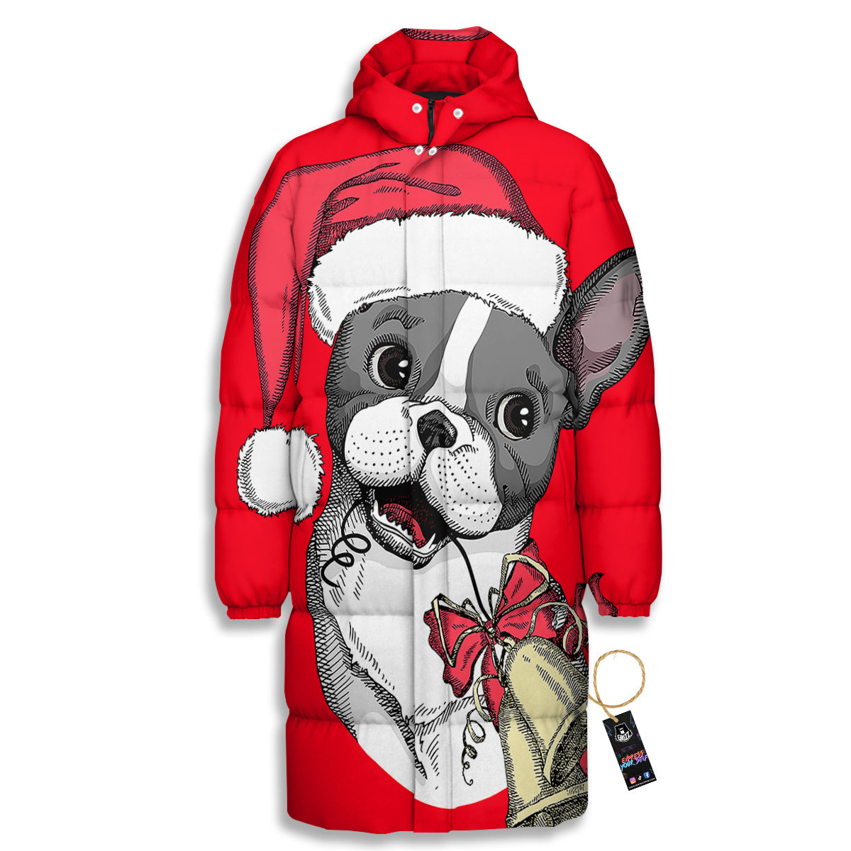 Santa Christmas French Bulldog Print Long Down Jacket