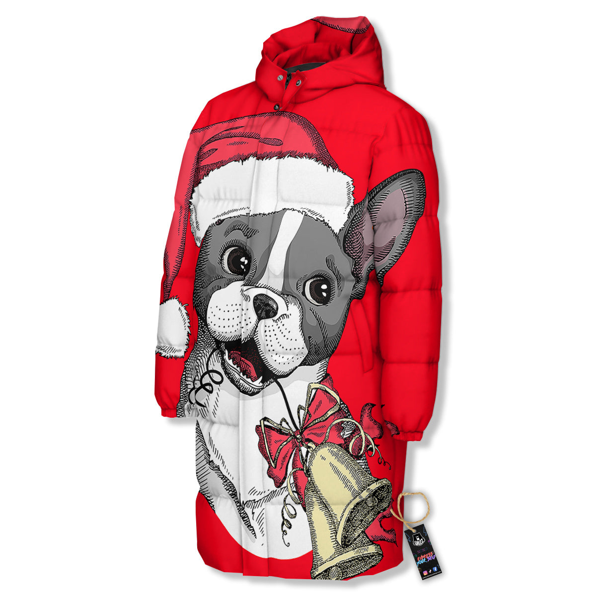 Santa Christmas French Bulldog Print Long Down Jacket
