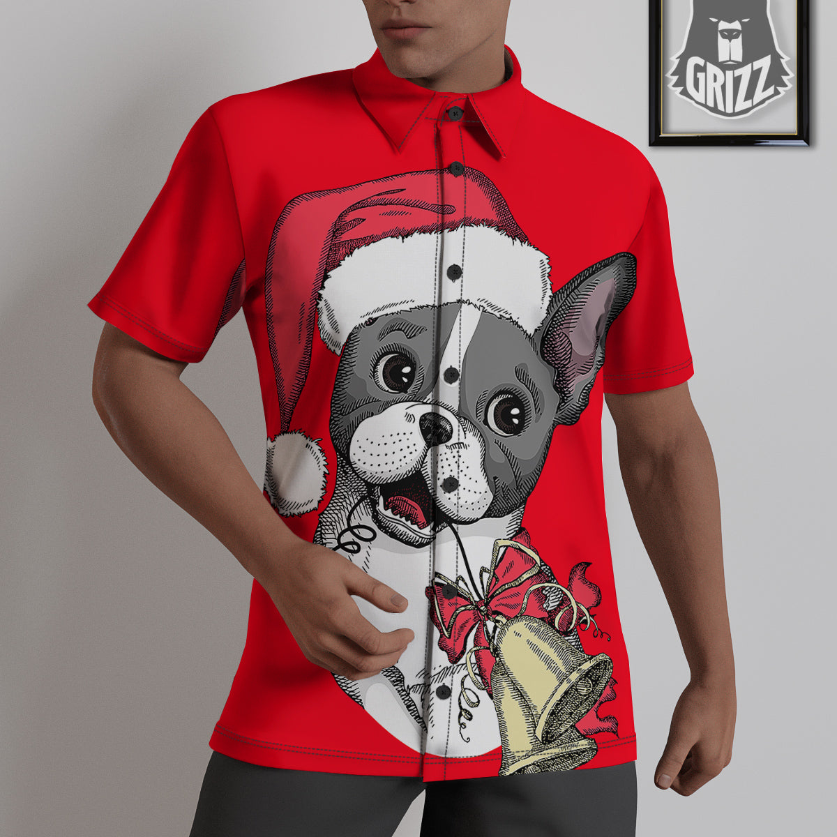 Santa Christmas French Bulldog Print Untucked Shirts-grizzshop