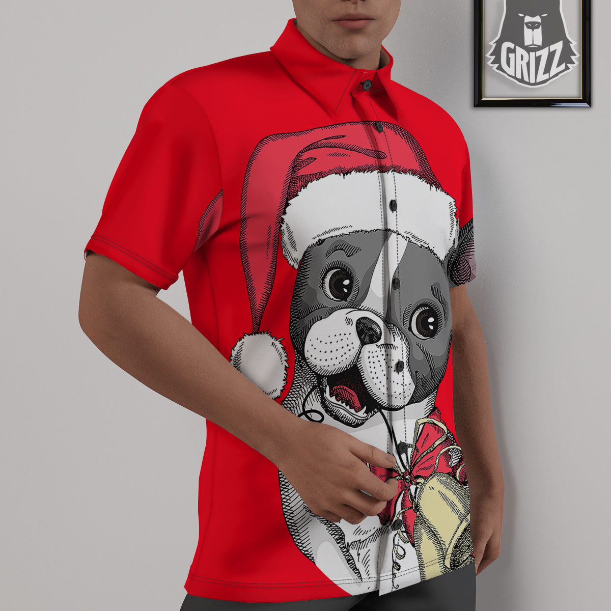 Santa Christmas French Bulldog Print Untucked Shirts-grizzshop