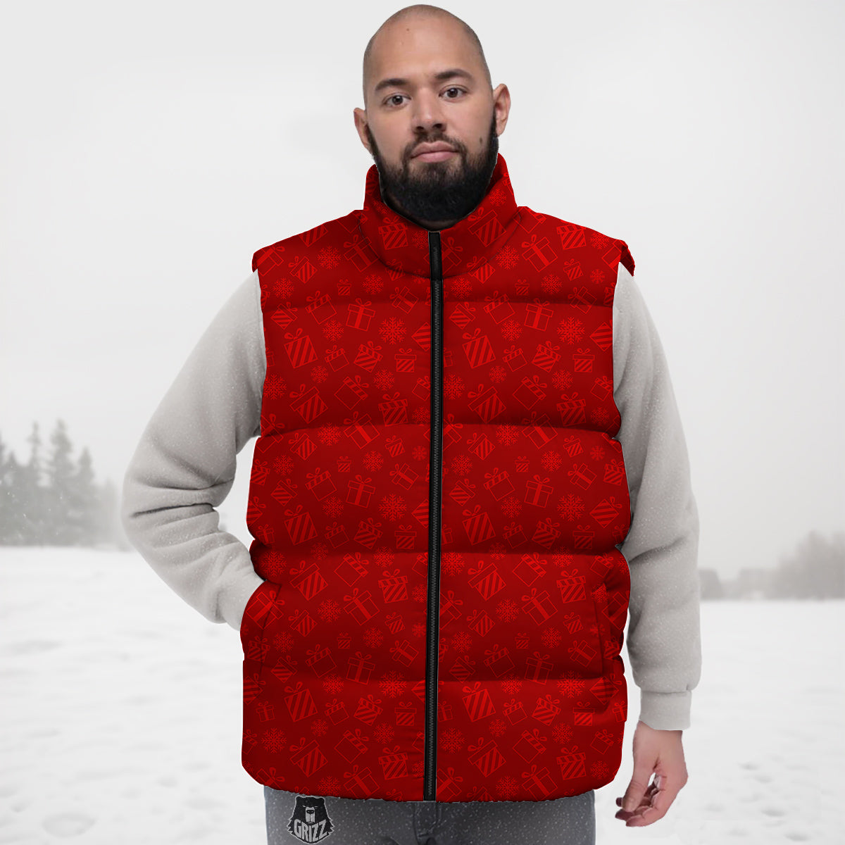 Santa Christmas Gift Print Pattern Down Vest