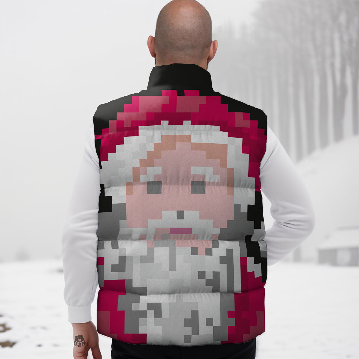 Santa Claus Christmas Pixel Print Down Vest