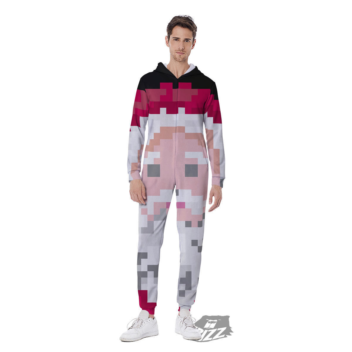 Santa Claus Christmas Pixel Print Men's Jumpsuit-grizzshop