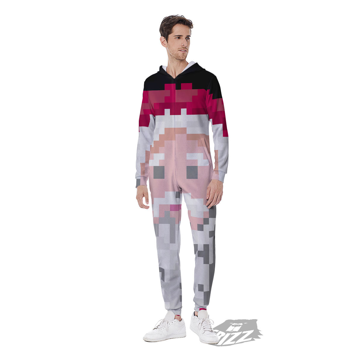 Santa Claus Christmas Pixel Print Men's Jumpsuit-grizzshop