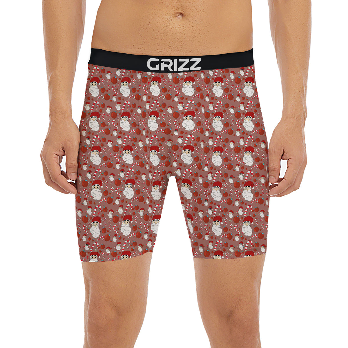 Santa Claus Hat And Candy Print Pattern Boxer Briefs