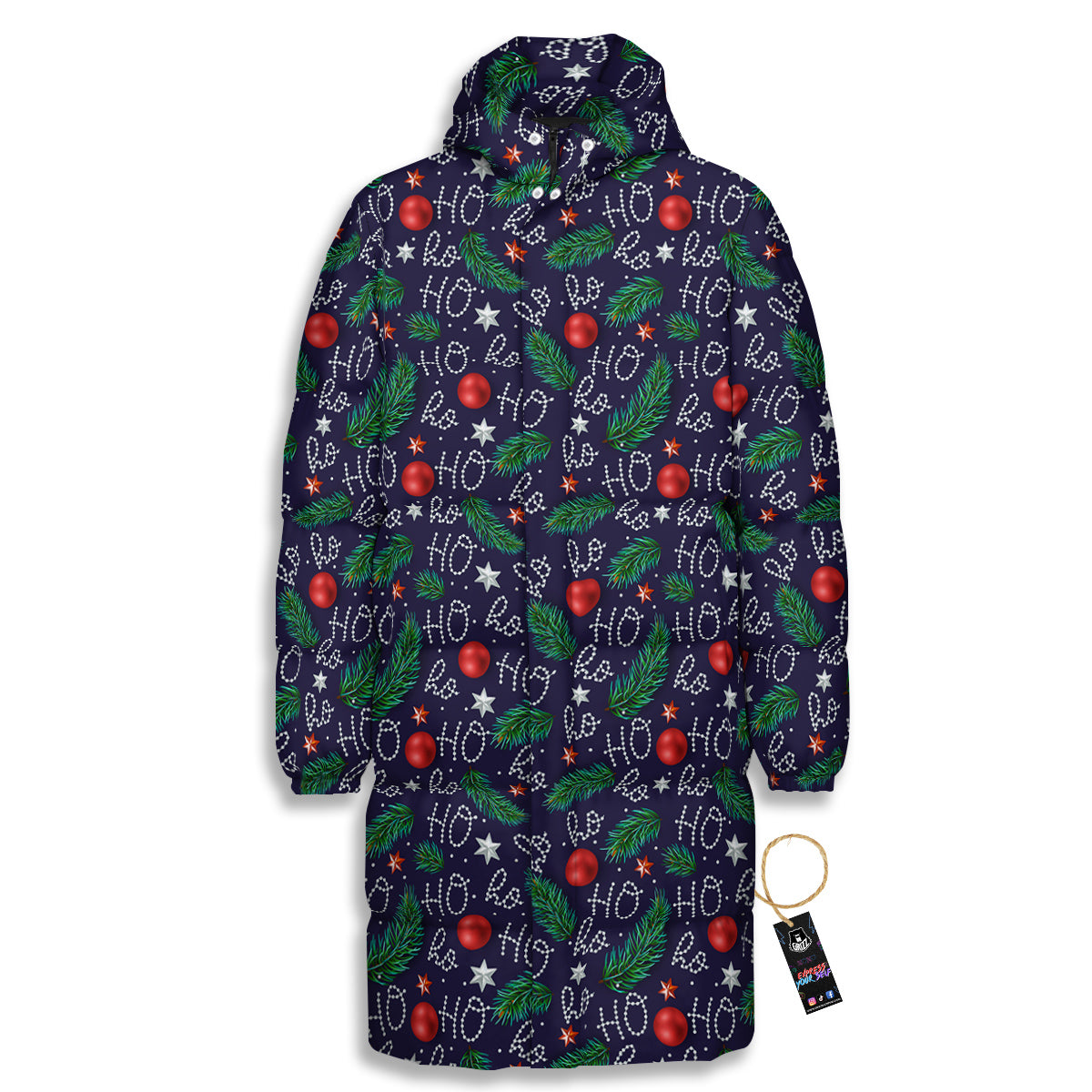 Santa Claus Laugh Christmas Hohoho Print Long Down Jacket