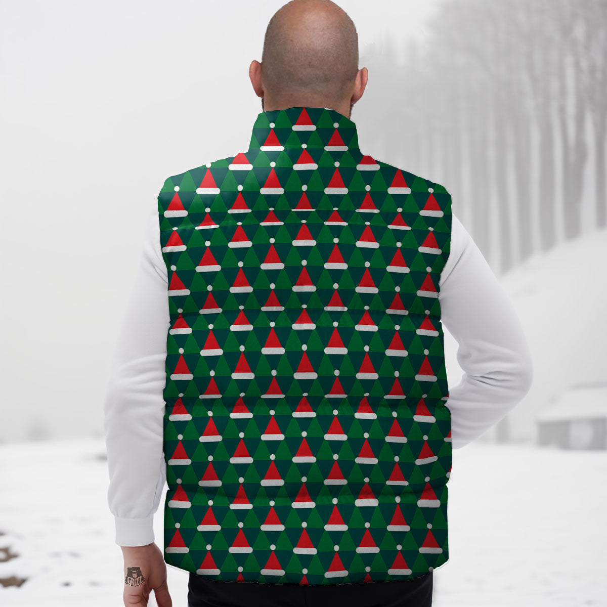 Santa Hats Christmas Print Pattern Down Vest