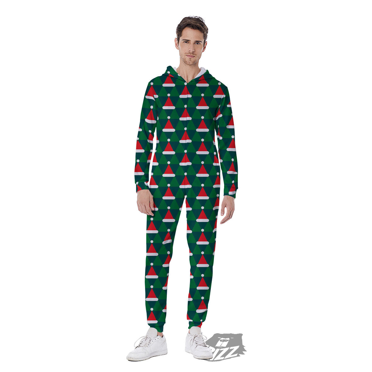 Santa Hats Christmas Print Pattern Men's Jumpsuit-grizzshop