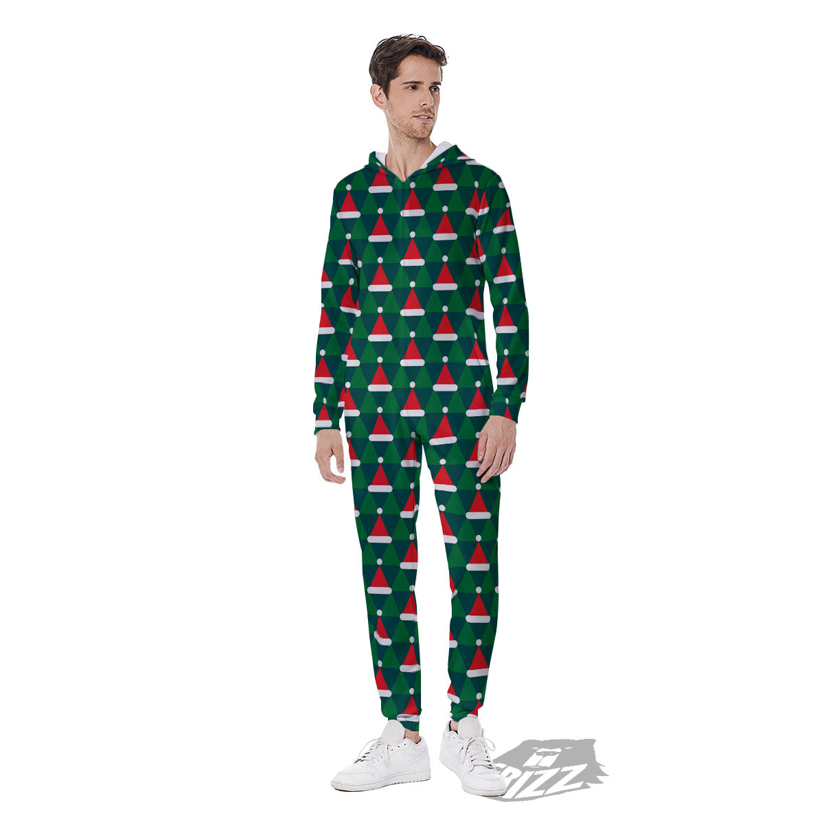 Santa Hats Christmas Print Pattern Men's Jumpsuit-grizzshop