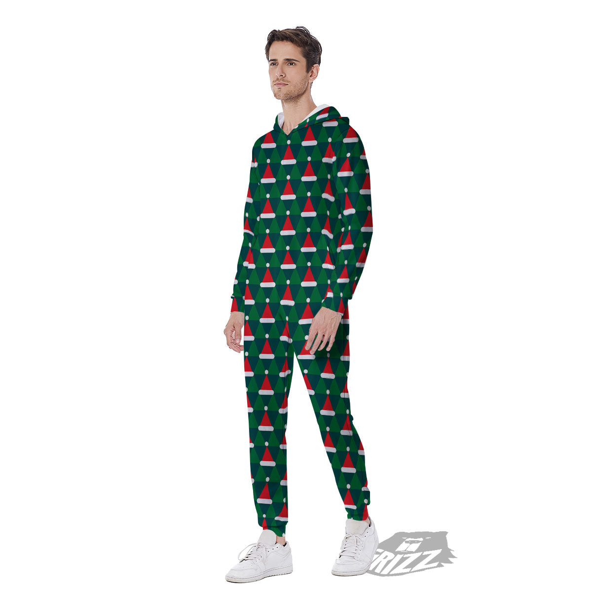 Santa Hats Christmas Print Pattern Men's Jumpsuit-grizzshop