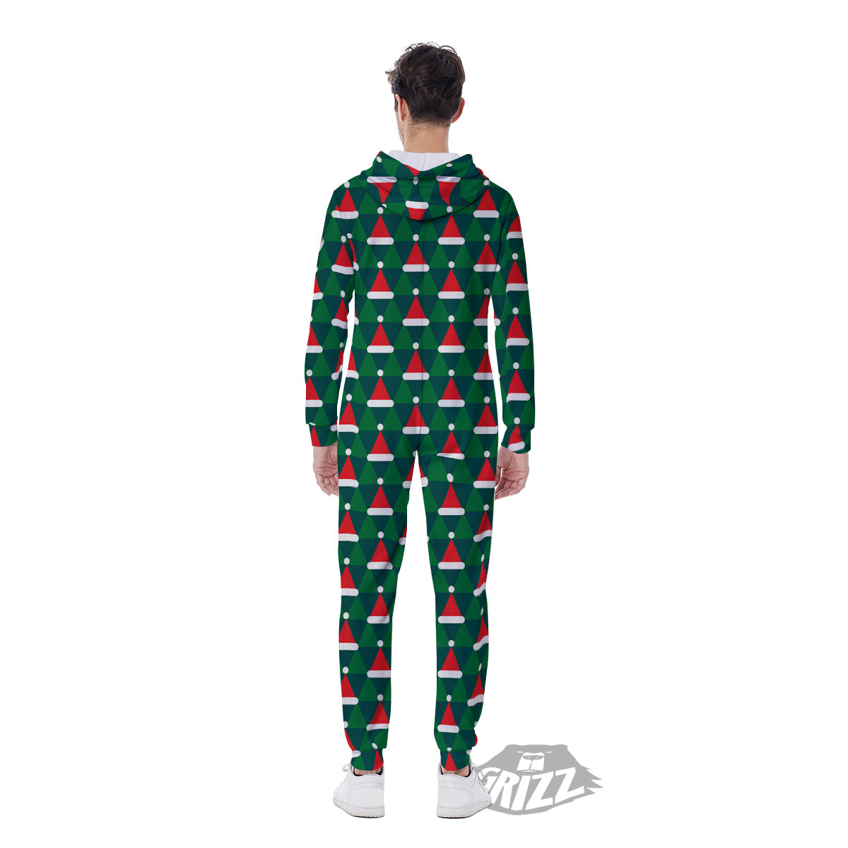 Santa Hats Christmas Print Pattern Men's Jumpsuit-grizzshop