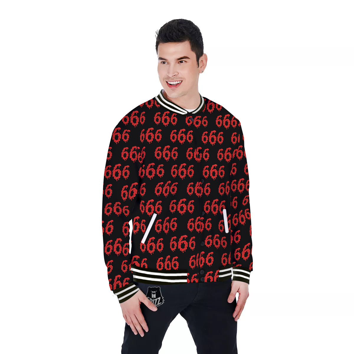 Satan 666 Print Pattern Baseball Jacket-grizzshop