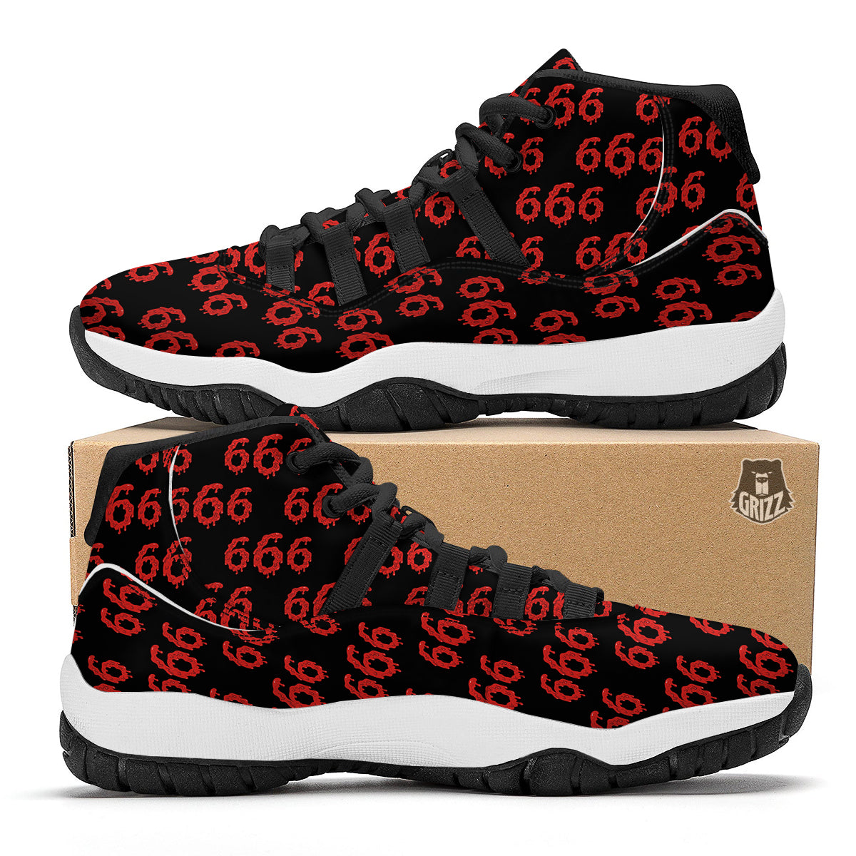 Satan 666 Print Pattern Black Bball Shoes-grizzshop