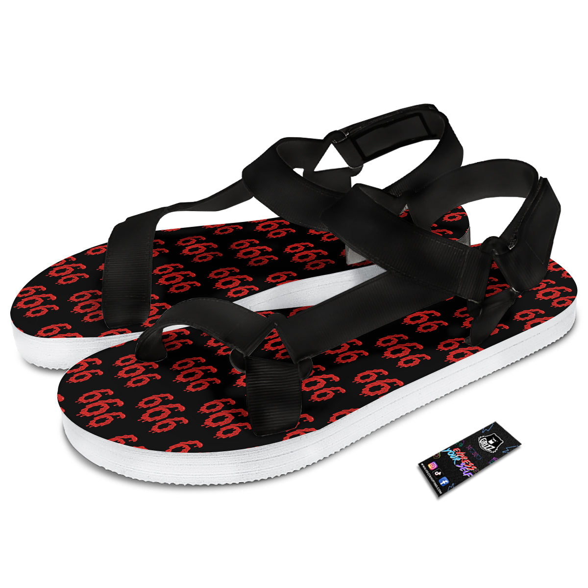 Satan 666 Print Pattern Black Open Toe Sandals-grizzshop