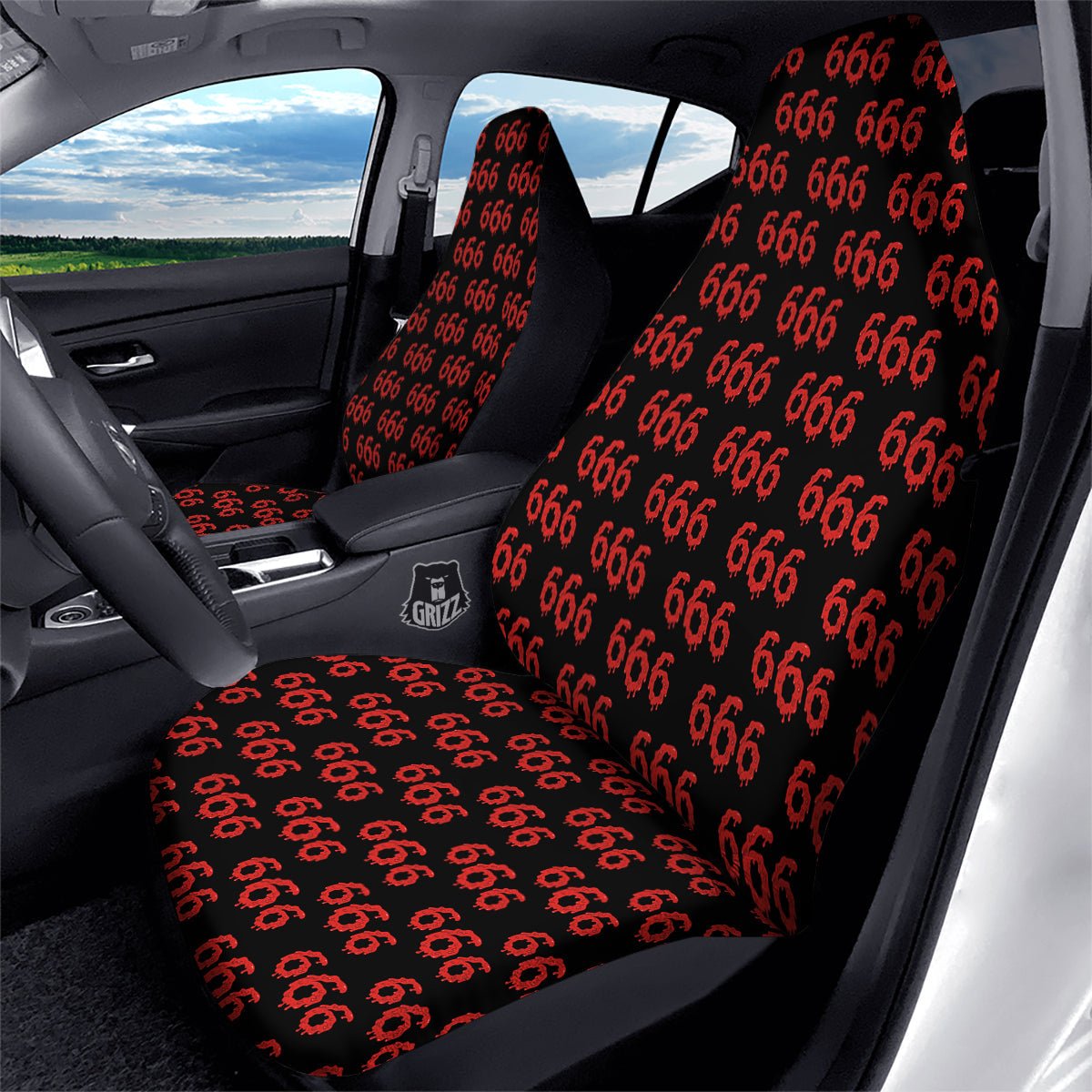 Satan 666 Print Pattern Car Seat Covers-grizzshop