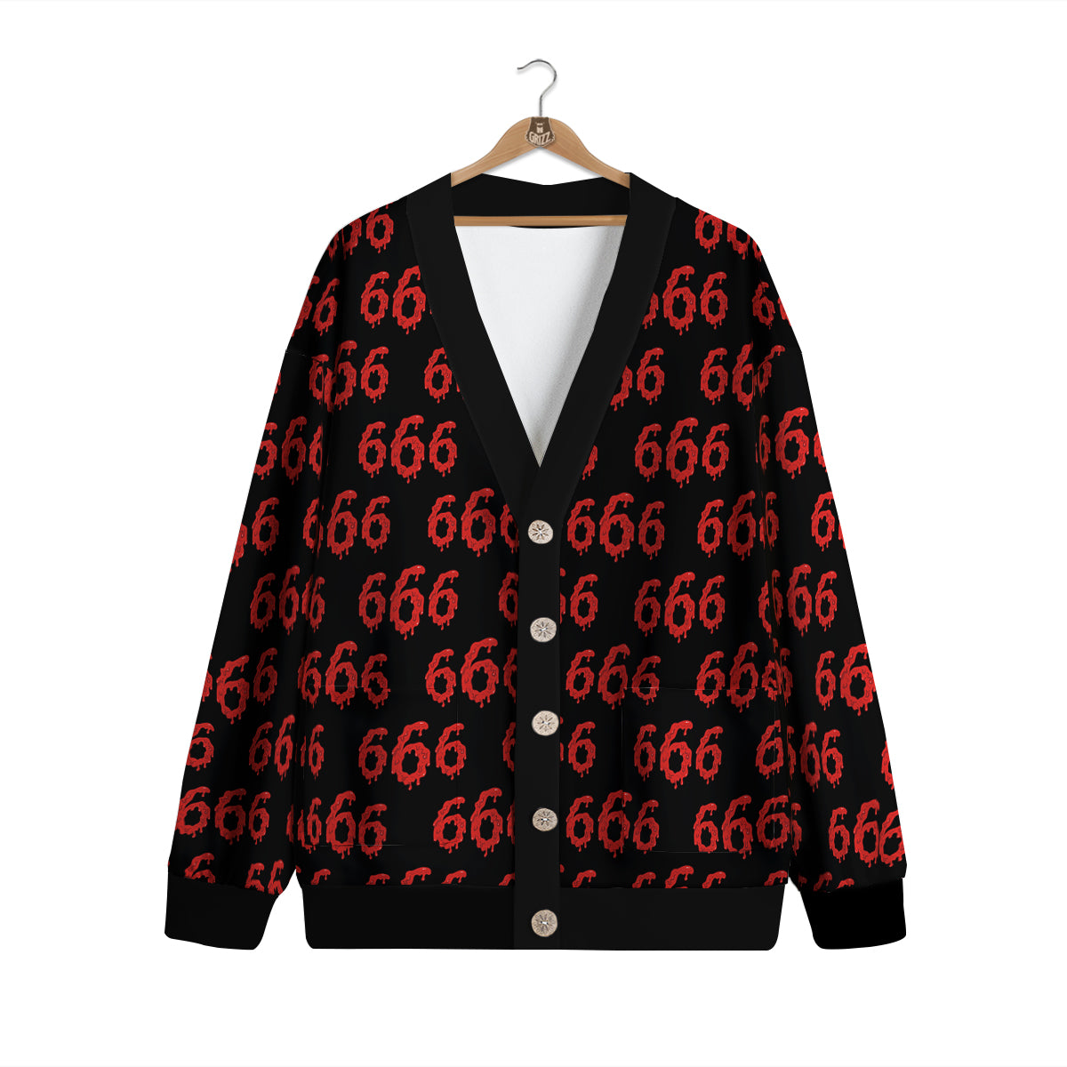 Satan 666 Print Pattern Cardigan-grizzshop