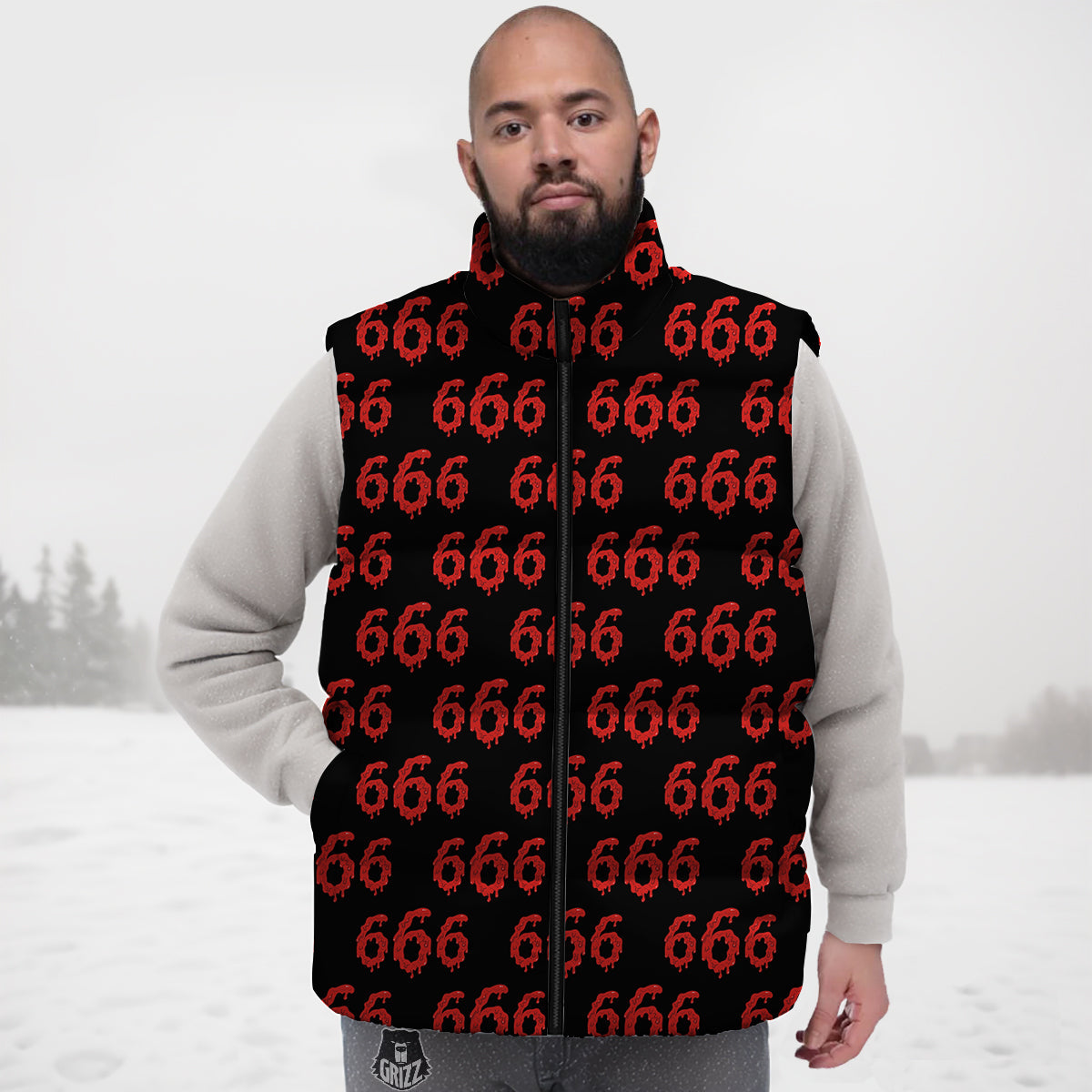 Satan 666 Print Pattern Down Vest-grizzshop