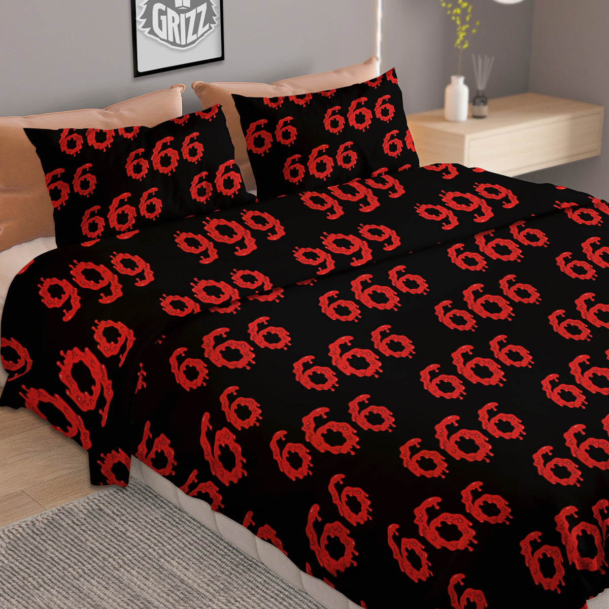 Satan 666 Print Pattern Duvet Cover Bedding Set-grizzshop