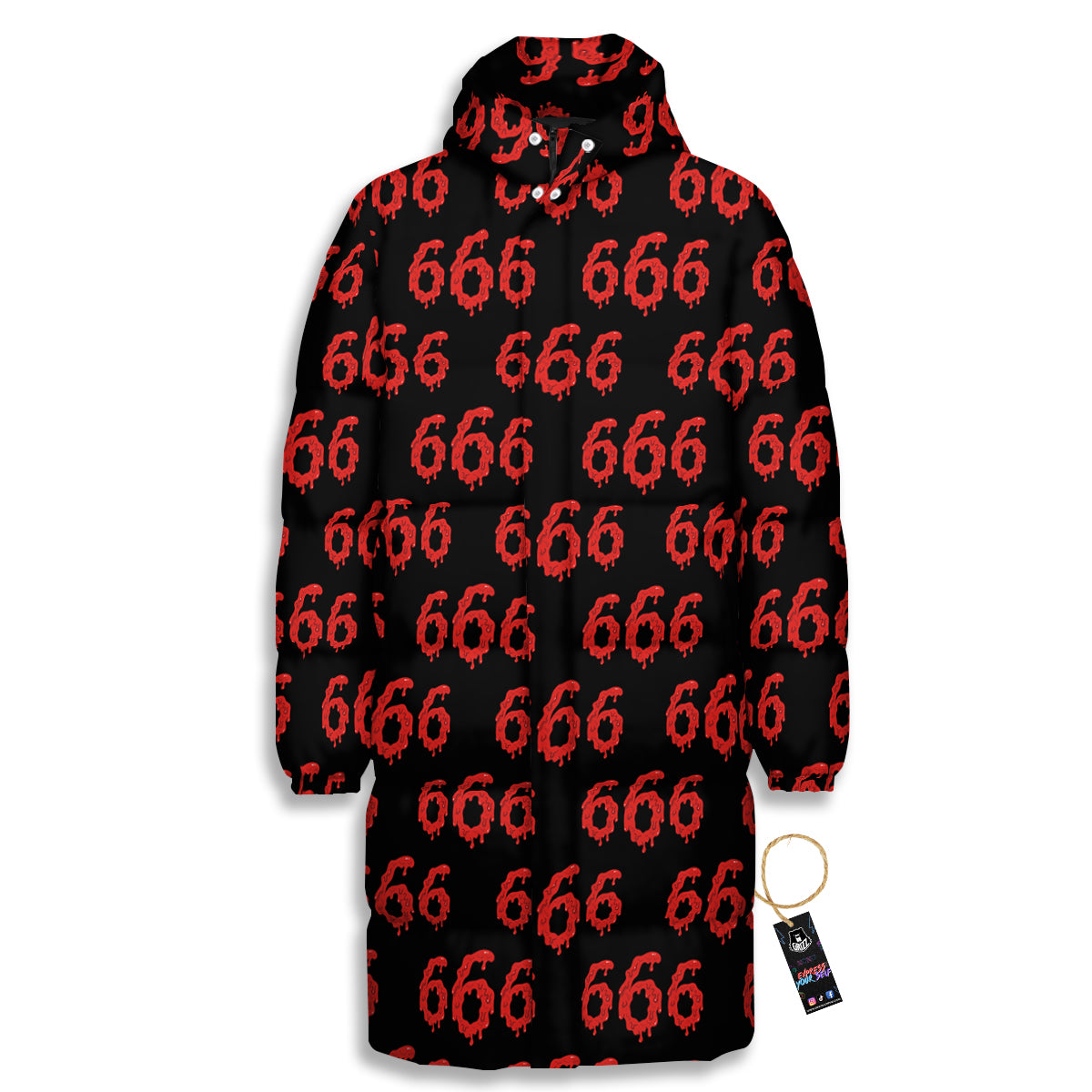 Satan 666 Print Pattern Long Down Jacket-grizzshop