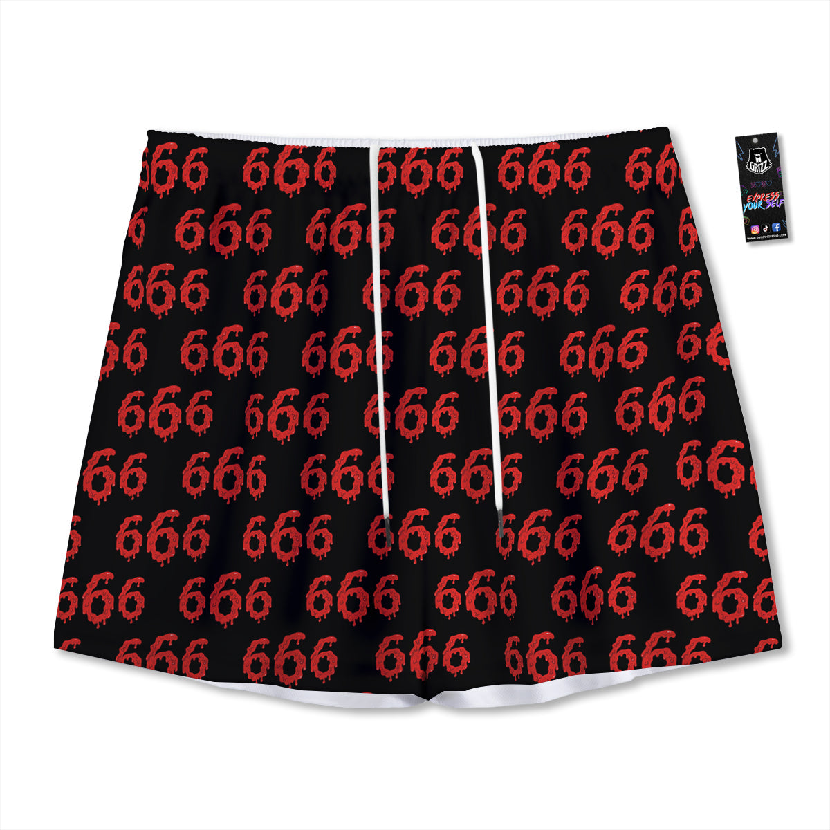Satan 666 Print Pattern Mesh Shorts-grizzshop