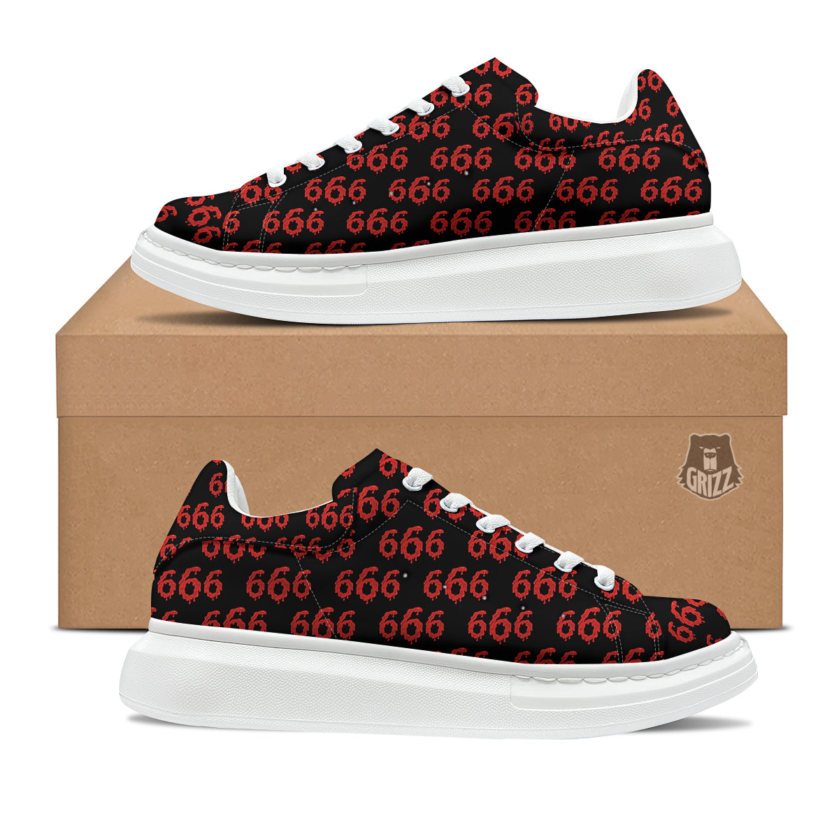 Satan 666 Print Pattern Platform Shoes-grizzshop