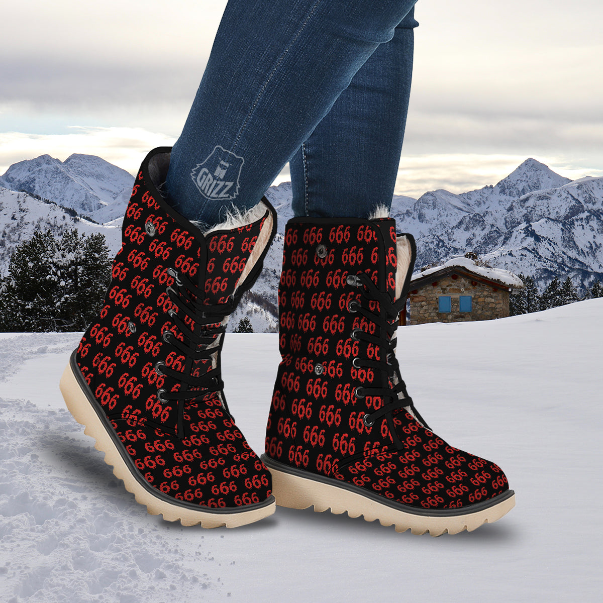 Satan 666 Print Pattern Snow Boots-grizzshop