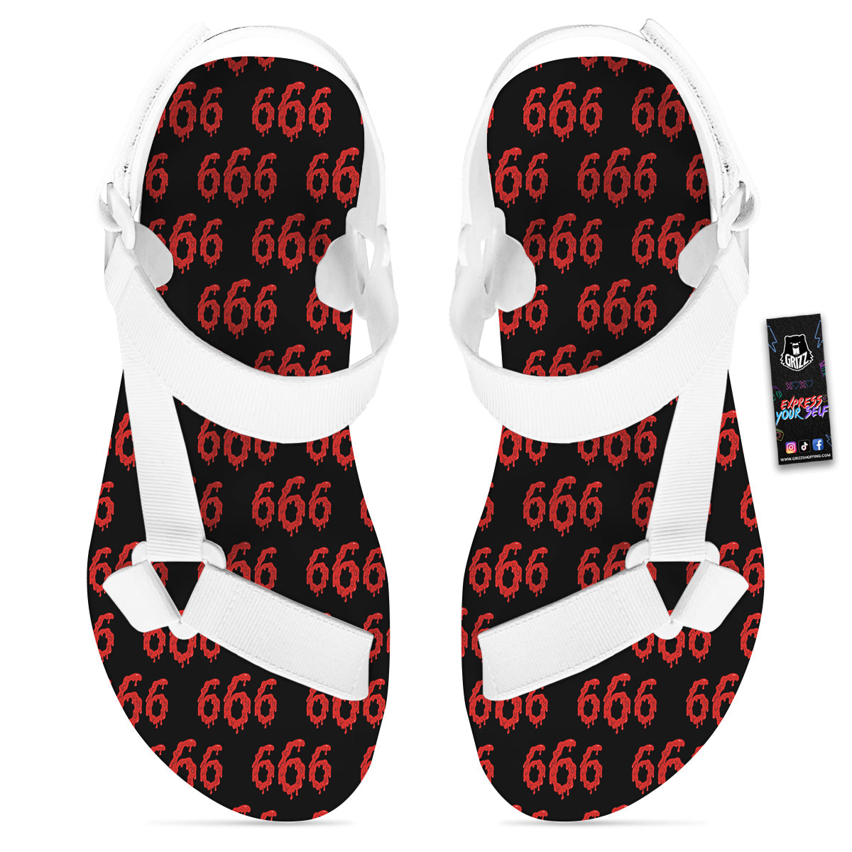 Satan 666 Print Pattern White Open Toe Sandals-grizzshop