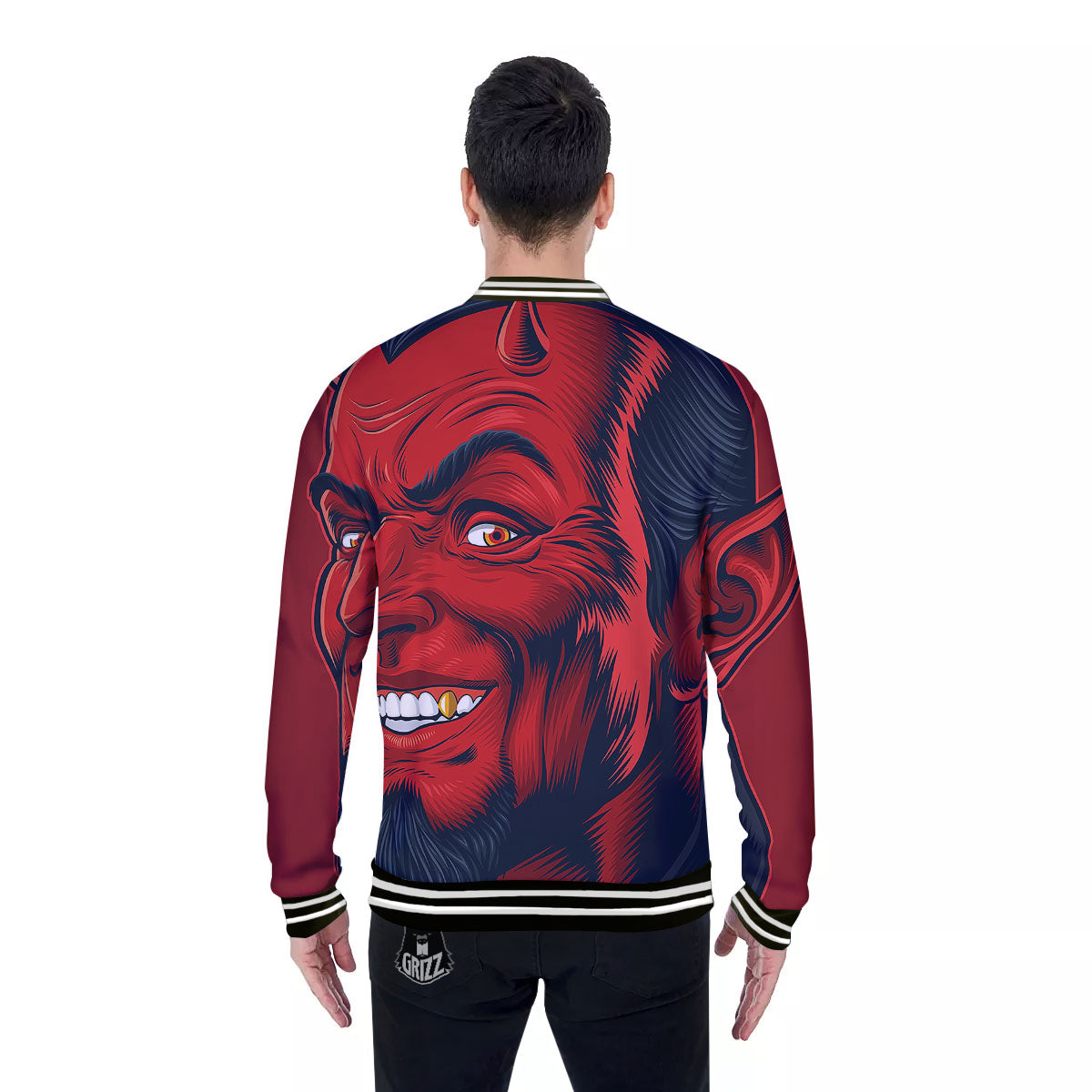 Satan Red Devil Print Baseball Jacket-grizzshop