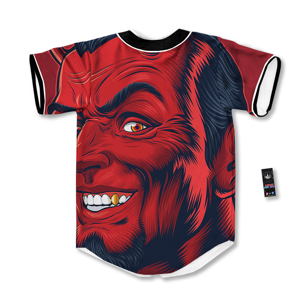 Satan Red Devil Print Baseball Jersey-grizzshop