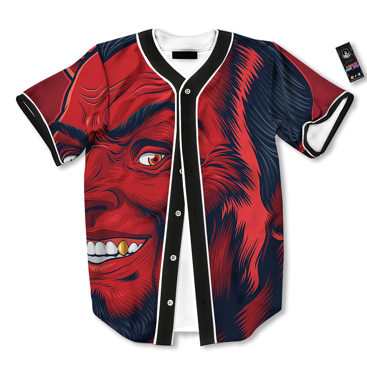 Satan Red Devil Print Baseball Jersey-grizzshop