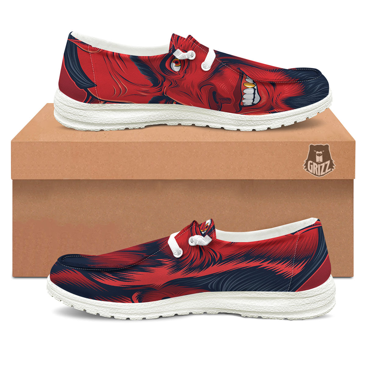 Satan Red Devil Print Black Loafers-grizzshop