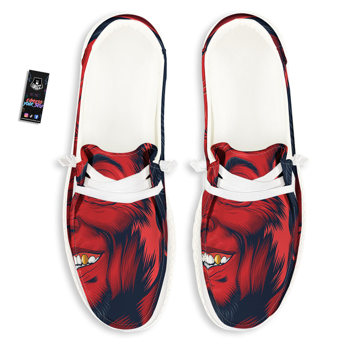 Satan Red Devil Print Black Loafers-grizzshop