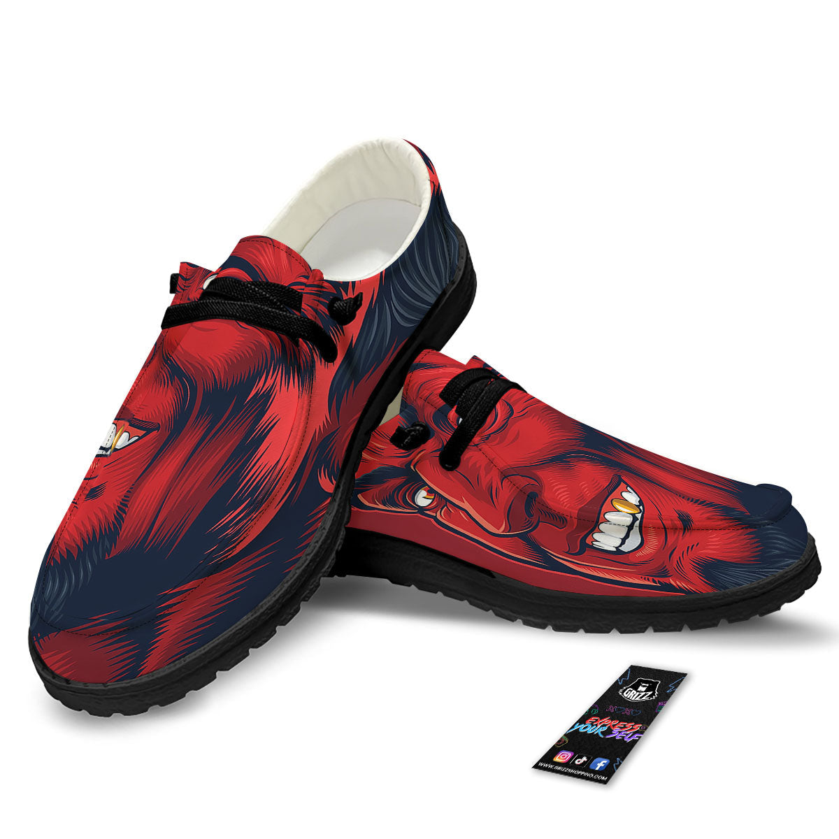 Satan Red Devil Print Black Loafers-grizzshop