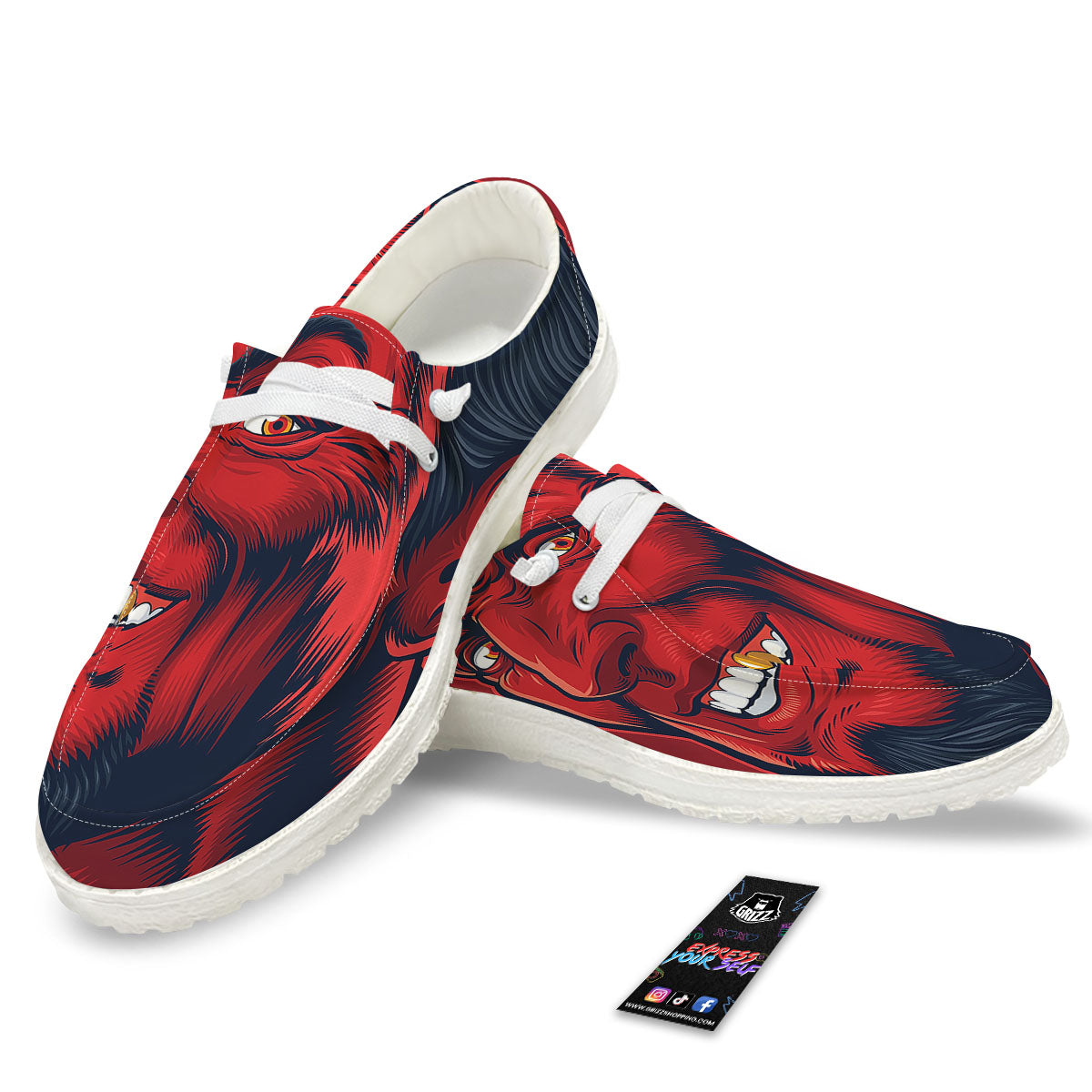 Satan Red Devil Print Black Loafers-grizzshop